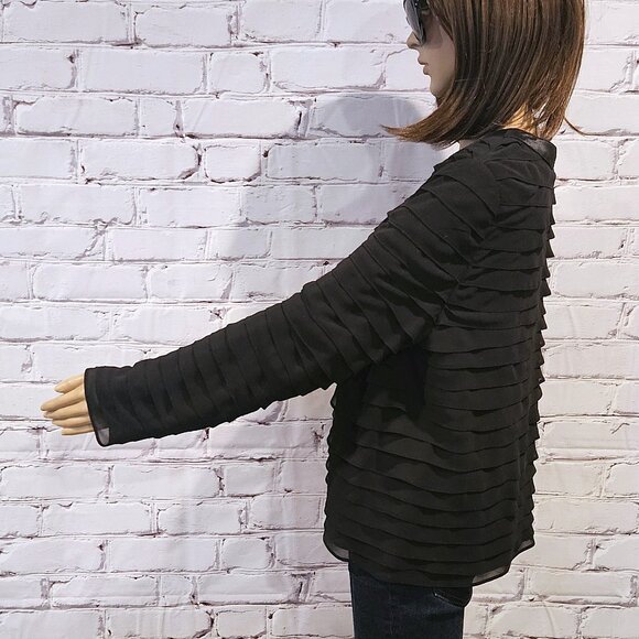 ADRIANNA PAPELL - Black tiered ruffle open blazer - Picture 10 of 11